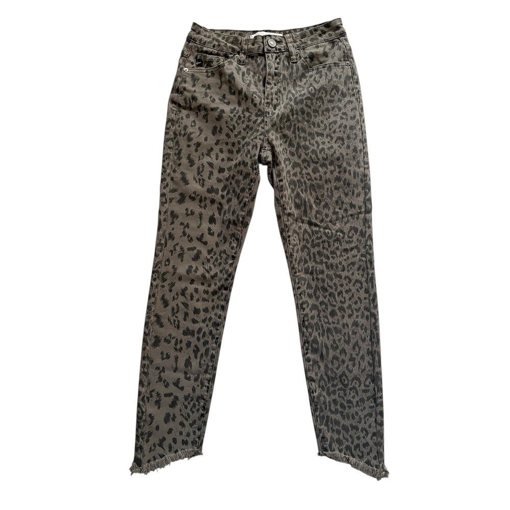 KanCan Women's Size 3 / 25 Gray Cheetah Print Jeans Asymmetric Raw Hem 97%Cotton